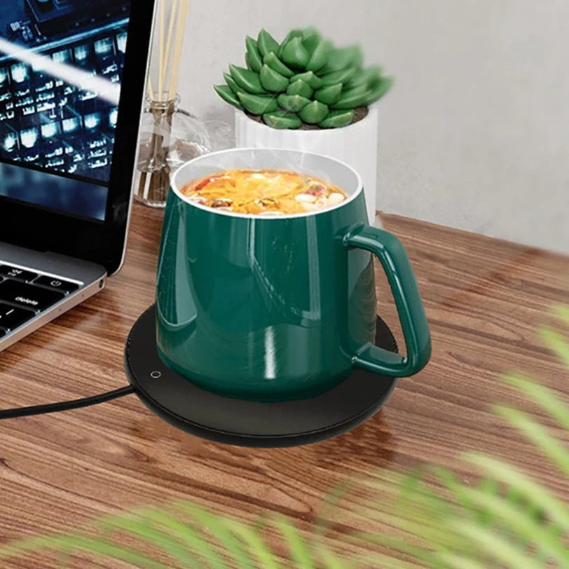 Compact USB Cup Warmer and Smart Thermostatic Heating Coaster for Coffee, Tea, and Beverages