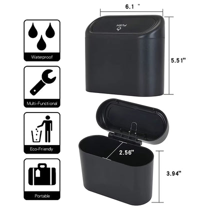Portable Mini Car Trash Can with Lid - Versatile Wastebasket for Home, Office, and Automotive Use