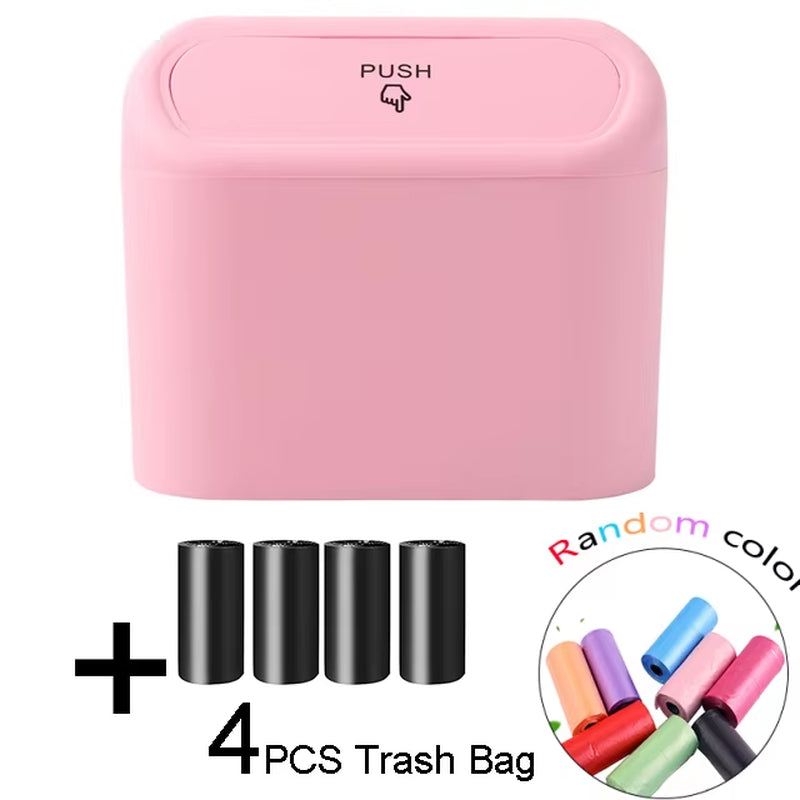Portable Mini Car Trash Can with Lid - Versatile Wastebasket for Home, Office, and Automotive Use