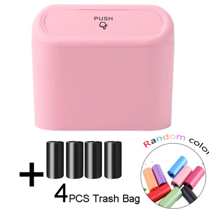 Portable Mini Car Trash Can with Lid - Versatile Wastebasket for Home, Office, and Automotive Use